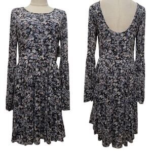 American Rag Cie mini dress bell flare sleeves floral bohemian skater stretch M